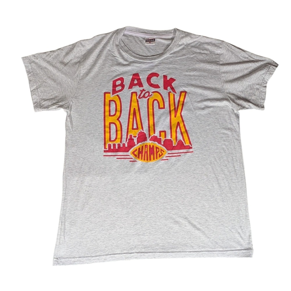 Kansas City Chiefs Charlie Hustle Back to Back Champs T Shirt Unisex XL Gray‎